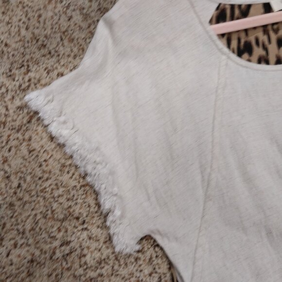 3535 Size Large Umgee Animal Print Linen High Low Dress with Fringe. - Picture 3 of 6